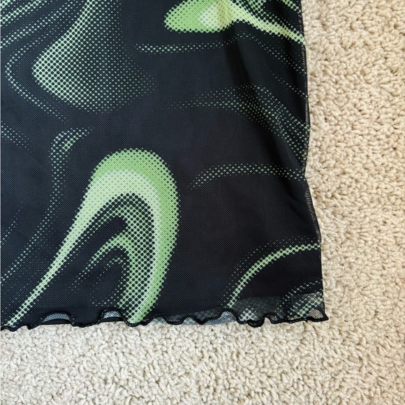 h&m black and green mesh abstract print slip midi skirt - Picture 7 of 11